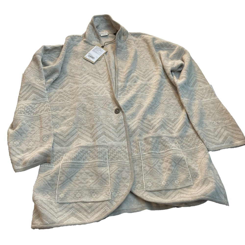 Prana Sevie Women's Wool Blend Cardigan Sweater Large Button Front 1967181 Gray